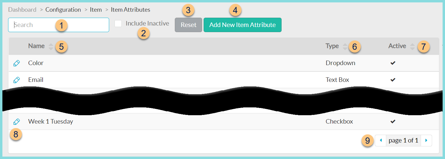 A screenshot of the item attributes search screen as described on this page.