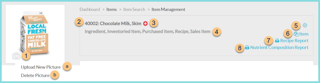 A screenshot of the item managment screen as described on this page.