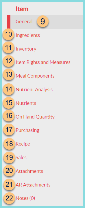A screenshot of all item tabs as described on this page.