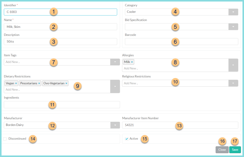 Screenshot of the Item General Tab as described on this page.