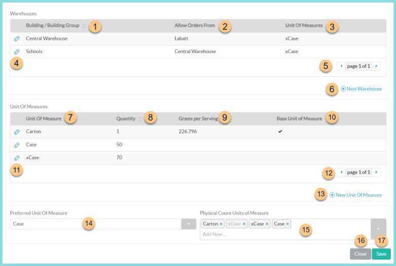 A screenshot of the Item Rights and Measures screen as described on this page.
