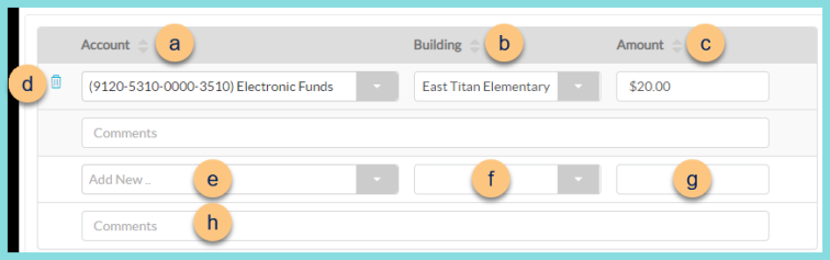 Screenshot of adding ledger details to bank deposit as described on this screen.