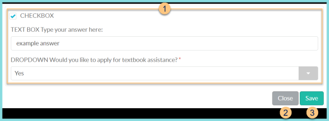 A screenshot of the meal application question screen as described on this page.