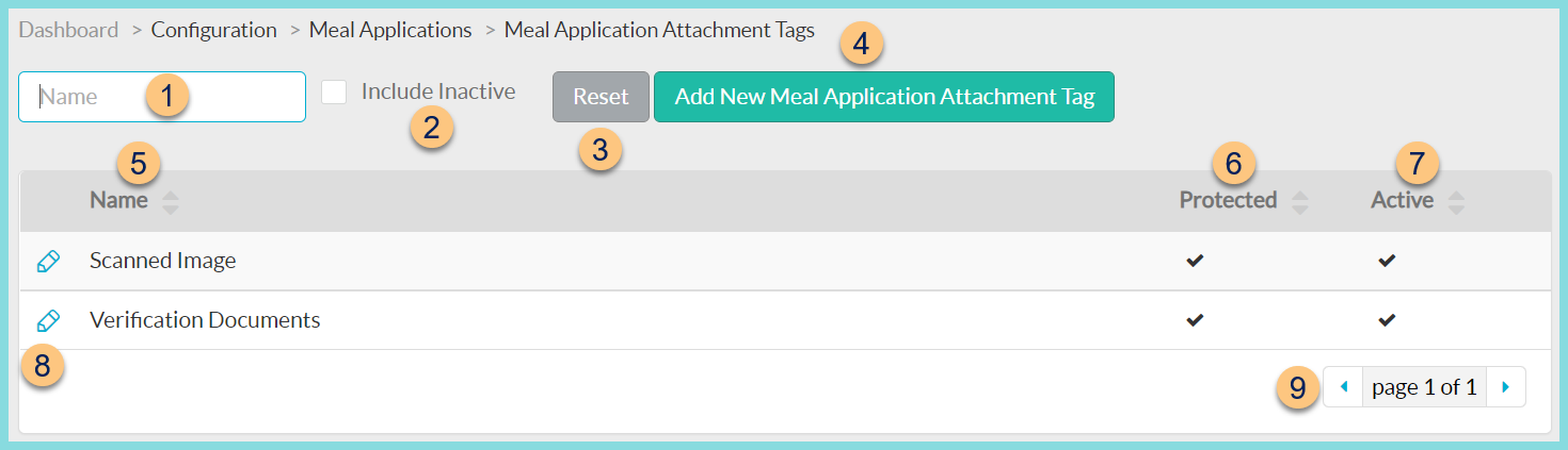 A screenshot of the meal application attachement tag configuration screen as described on this page.