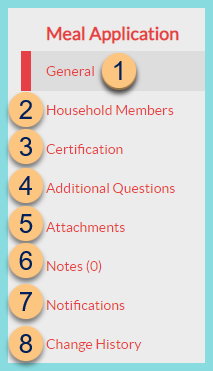 A screenshot of the meal application menu options as described on this page.