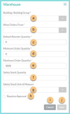 A screenshot of the add new warehouse modal as described on this page.