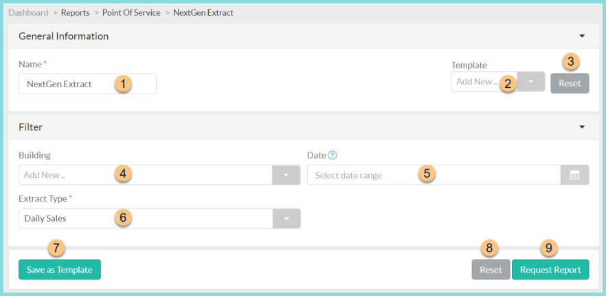 Screenshot of the NextGen Extract screen as described on this page.