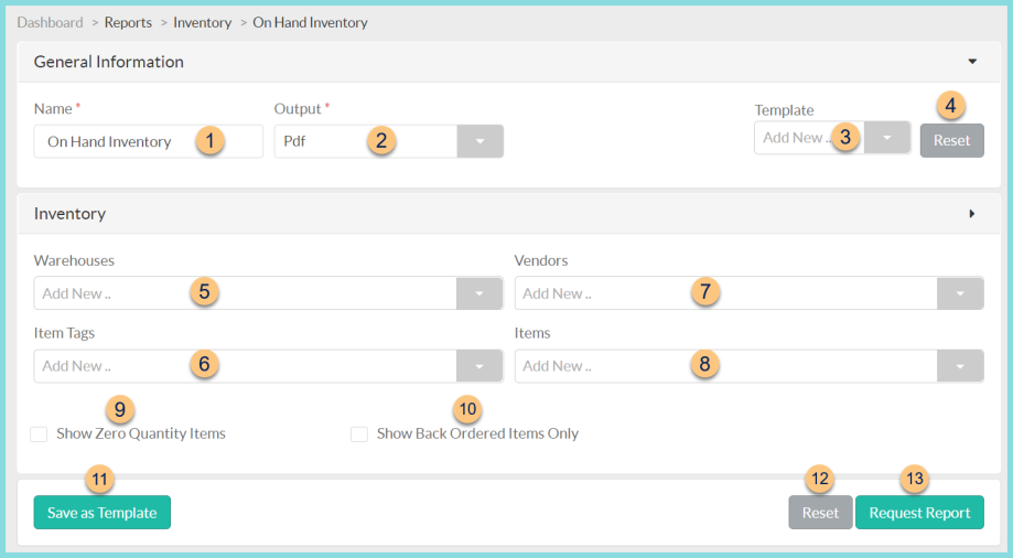 Screenshot of the On Hand Inventory screen as described on this page.