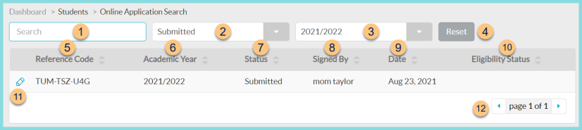 Screenshot of the Online Application screen as described on this page.