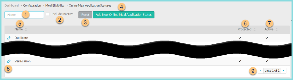 Screenshot of Online Meal Application Statuses as described on this page.