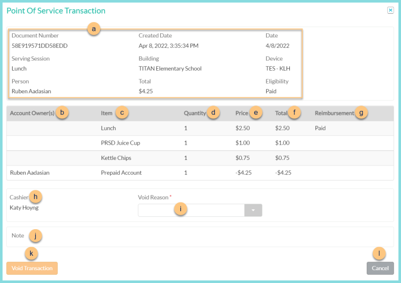 A screenshot of an example point of service transaction as described on this page.