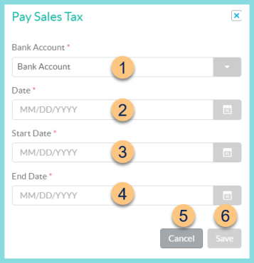 Screenshot of the Pay Sales Tax modal as described on this page.