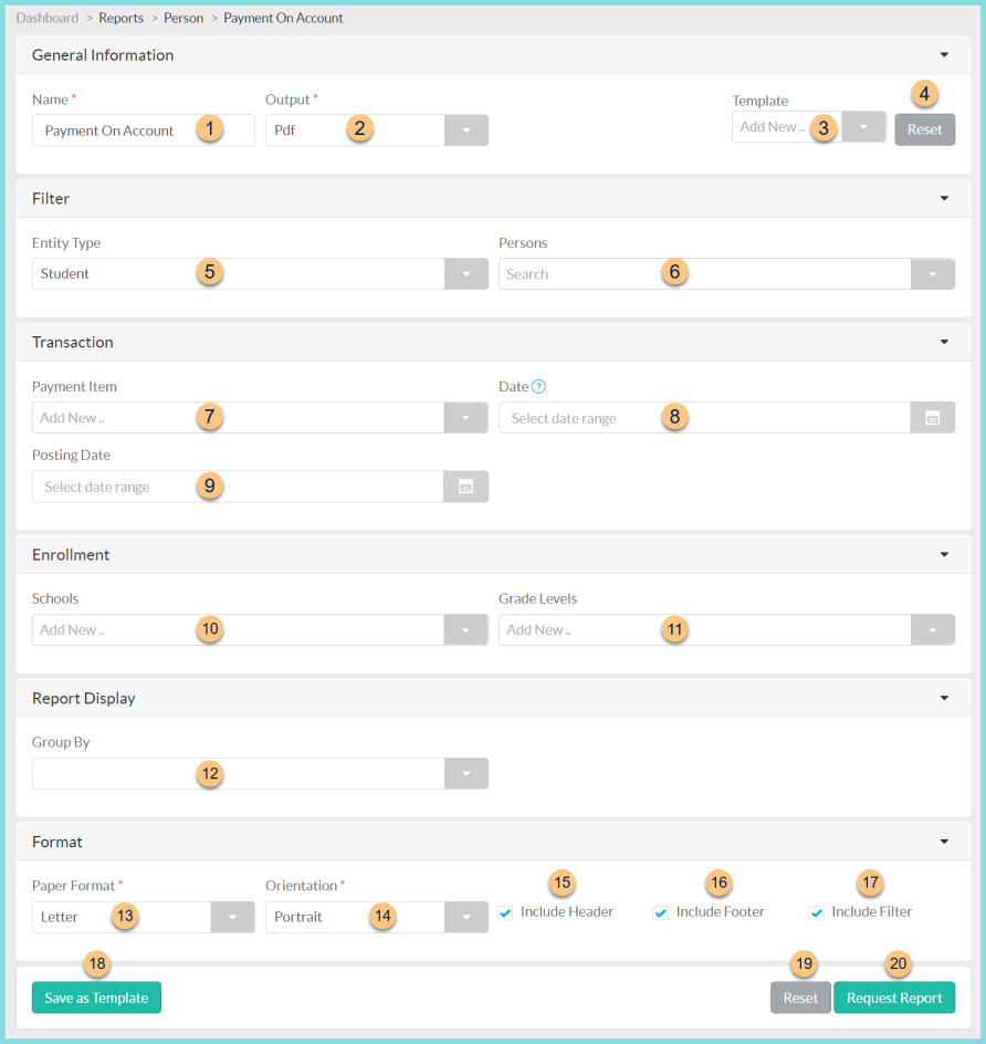 Screenshot of the Payment on Account screen as described on this page.