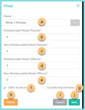 A screenshot of the meal modal as described on this page.
