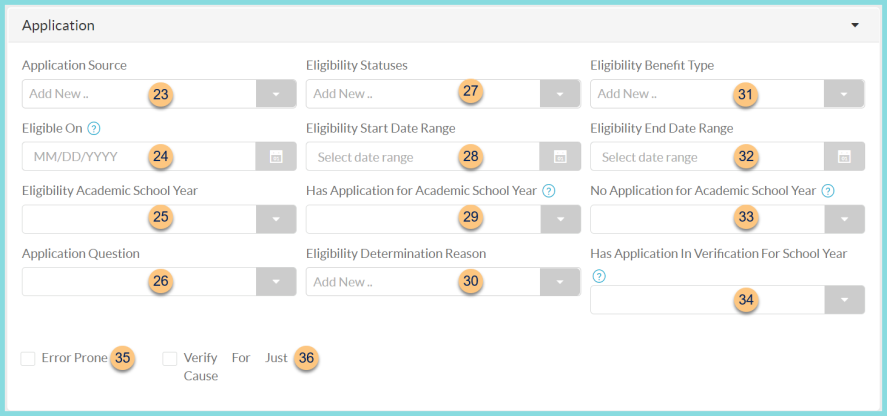 Screenshot of the Application section of the Person Data Report as described on this page.