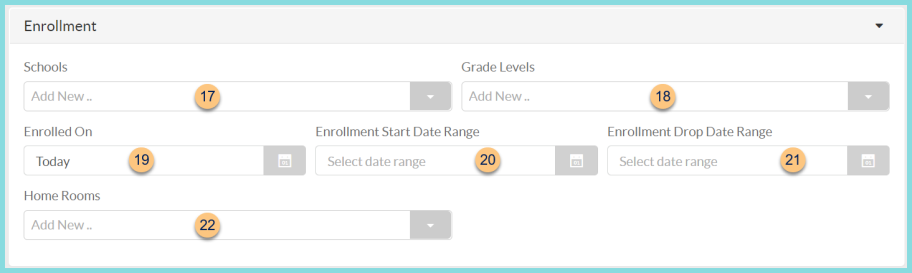 Screenshot of the Enrollment section of the Person Data Report as described on this page.