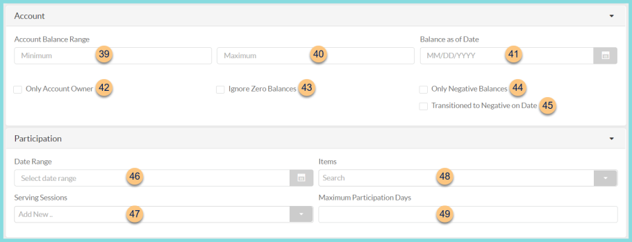 Screenshot of the Account and Participation sections of the Person Notification configuration as described on this page.