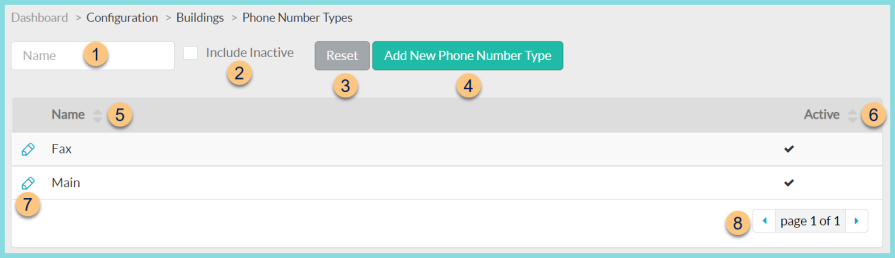 Screenshot of phone number types screen as describe on this page.