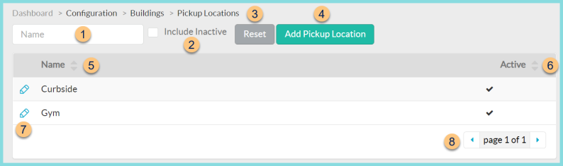 Screenshot of the Pickup Locations screen as described on this page.