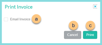 Screenshot of the Print Invoice modal as described on this page.