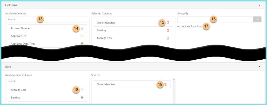 A screenshot of the available columns and sorting parameters as described on this page.