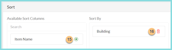 Screenshot of the available sort columns for the Sales Order Data Report as described on this page.