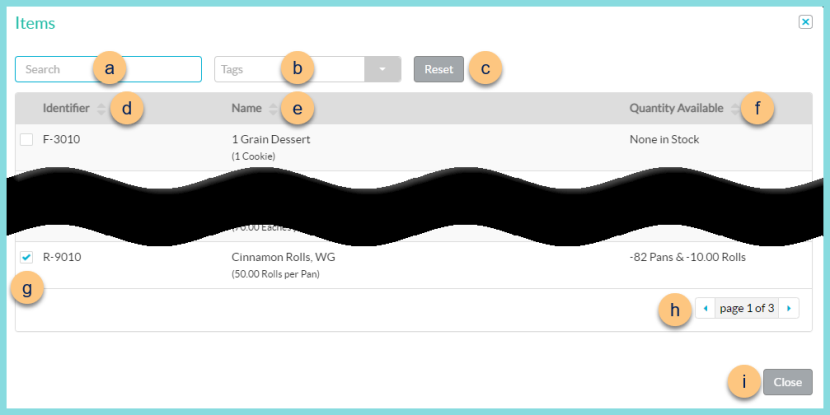 Screenshot showing a search for an item