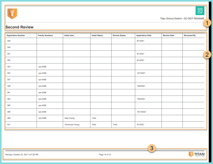 A screenshot of an example second review report as described on this page.