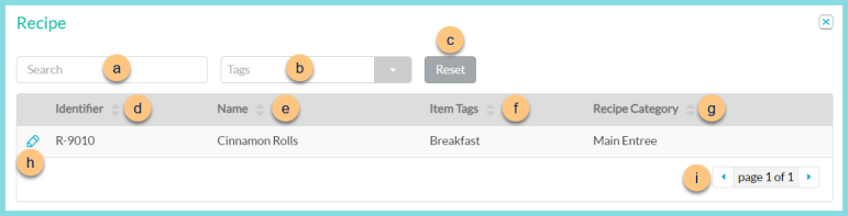 A screenshot of the recipe modal as described on this page.