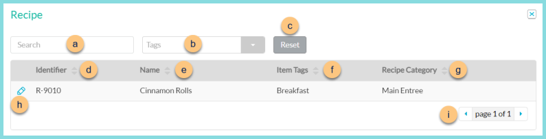 A screenshot of the recipe search modal as described on this page.