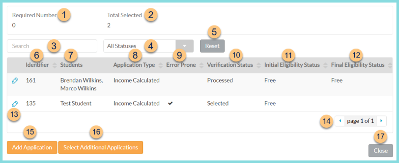 Screenshot of the Selected Application Screen as described on this page.