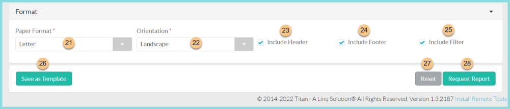 Screenshot of the formatting options for the shopping list data report as described on this page.