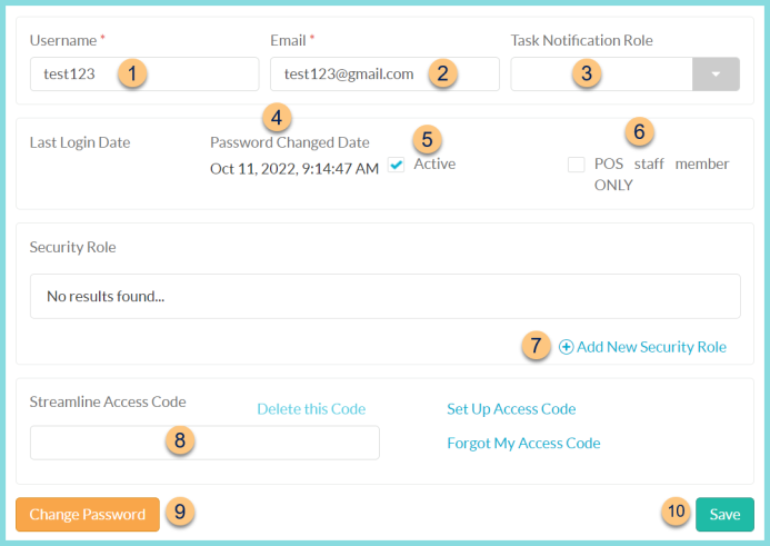 A screenshot of assigning a security role to an existing user as described on this page.