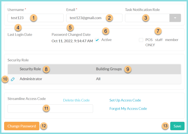 A screenshot of editing an existing user with a security role as described on this page.