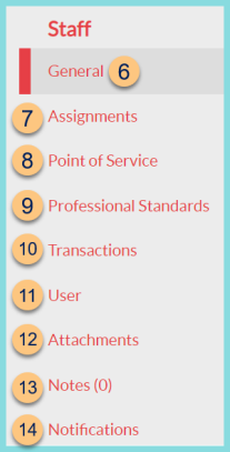 A screenshot of the staff menu options as described on this page.
