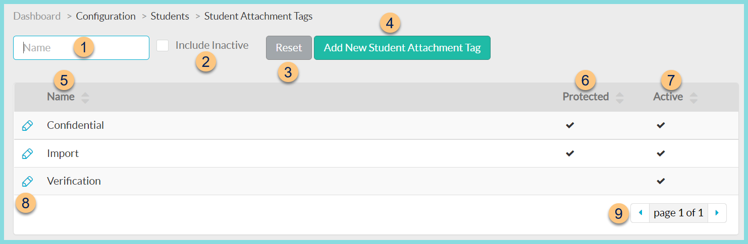 A screenshot of the student attachment tags configuration screen as described on this page.