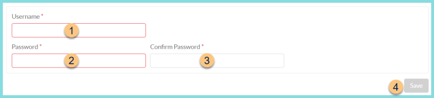 Adding a new user form for Username, Password, and confirmation of password