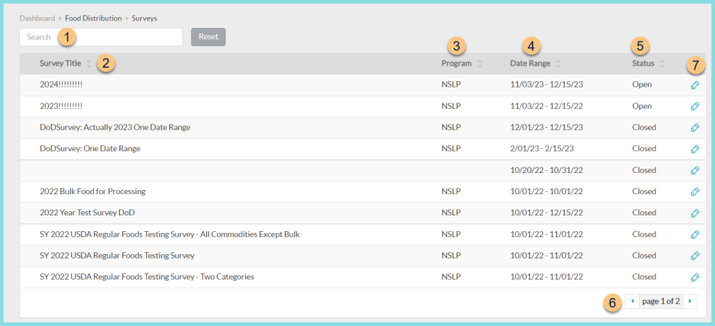 A screenshot of the food distribution survey screen as described on this page.