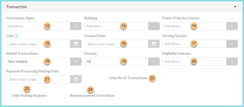 Screenshot of the Transaction section of the Transaction Data Report as described on this page.