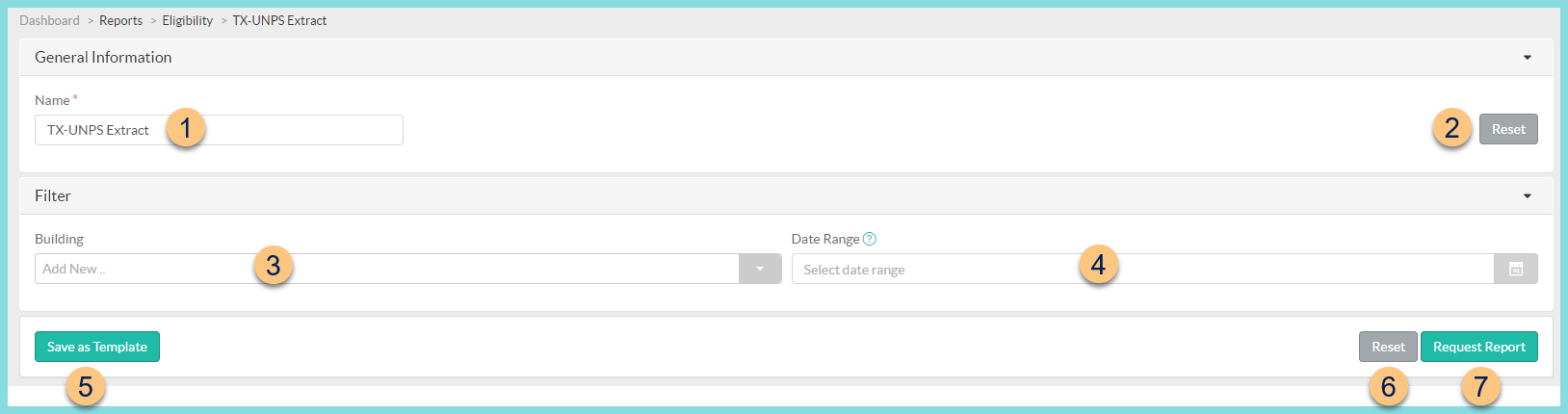 A screenshot of the TX-UNPS Extract configuration as described on this page.