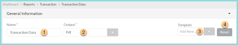 Screenshot of the Transaction Data Report General Information as described on this page.