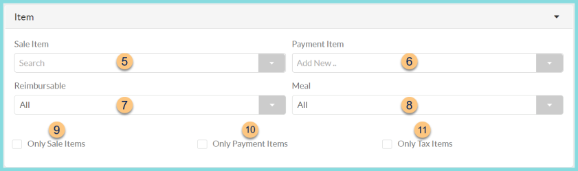 Screenshot of the Item section of the Transaction Data Report as described on this page.