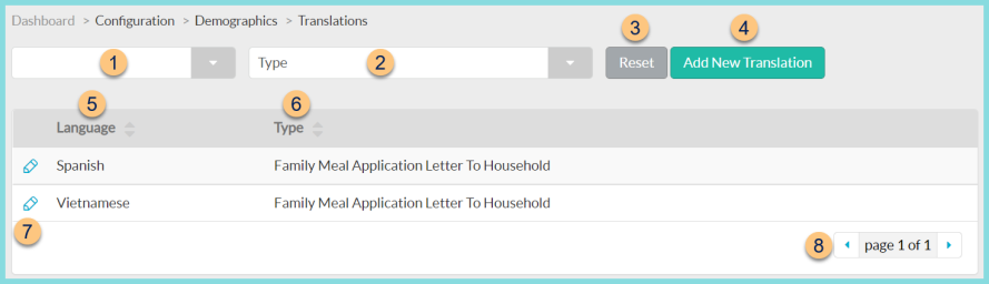 A screenshot of the language configuration screen as described on this page.