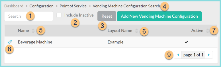 Screenshot of the Vending Machine Configuration screen as described on this page.