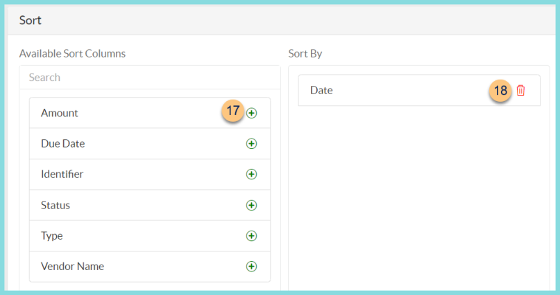 A screenshot of the available sort columns as described on this page.