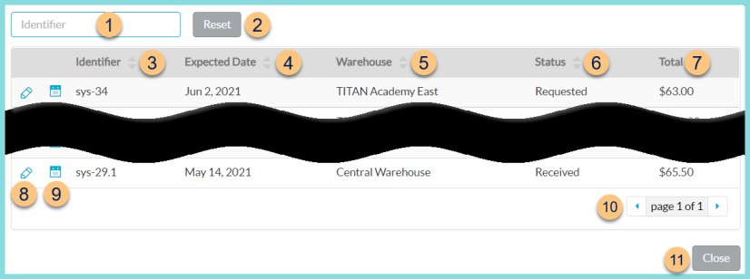 Screenshot of the Vendor Management Orders Tab as described on this page.