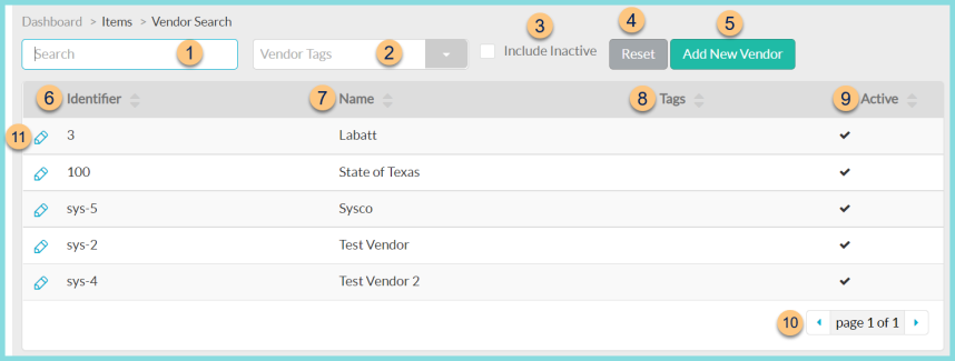 A screenshot of the vendor search screen as described on this page.