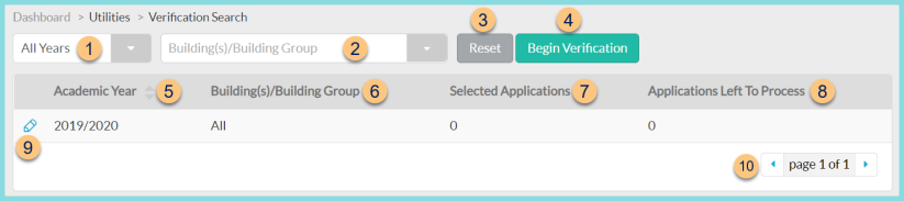 Screenshot of the Verification Search screen as described on this page.