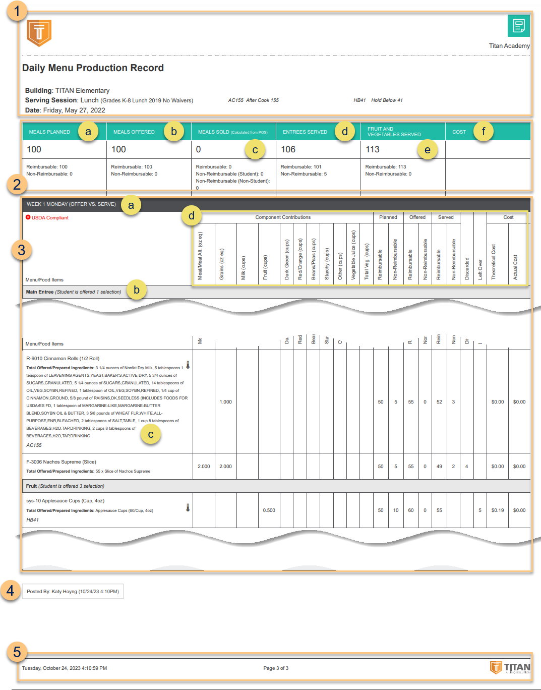 A screenshot of an example Daily Menu Production record as described on this page.