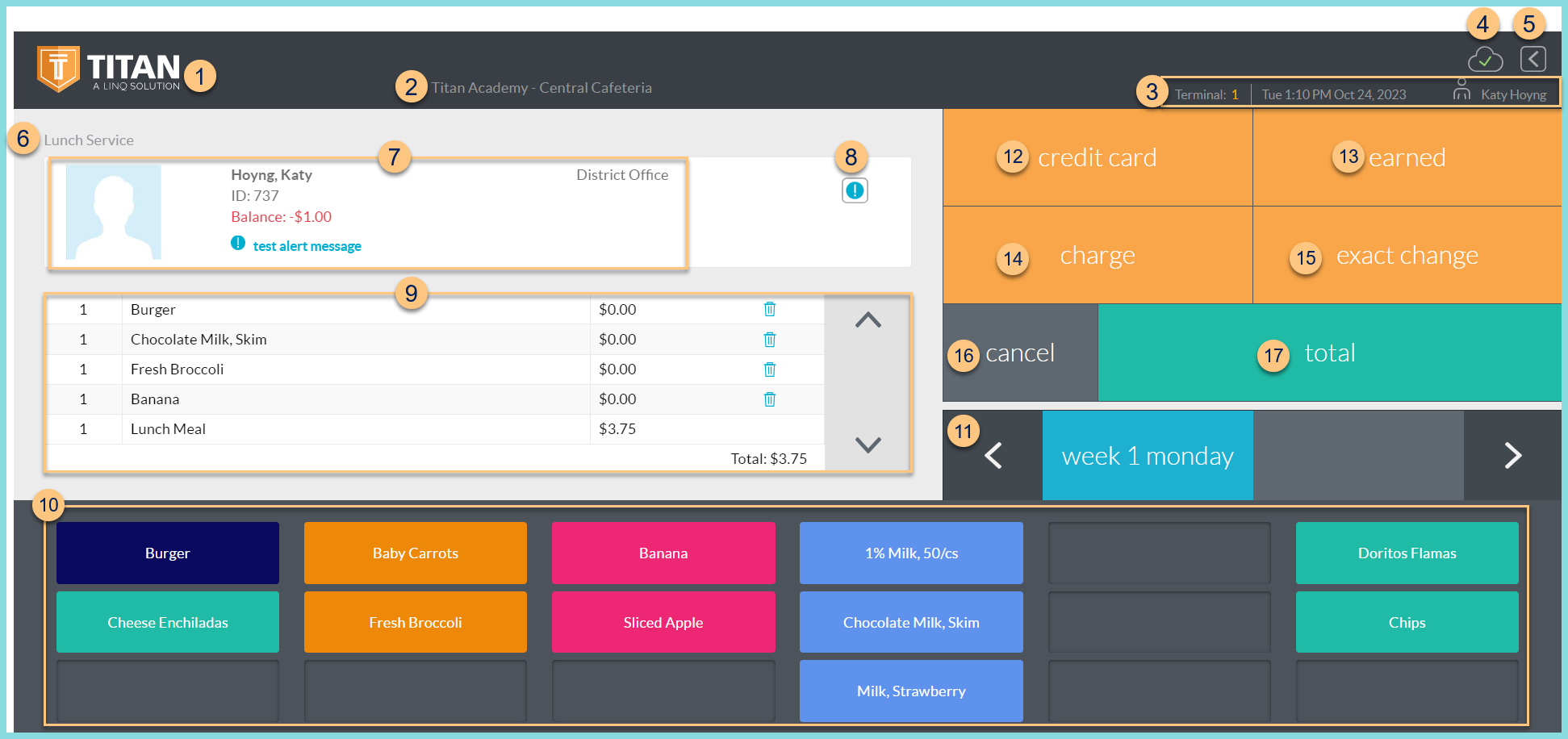 A screenshot of the POS Serving screen as described on this page.